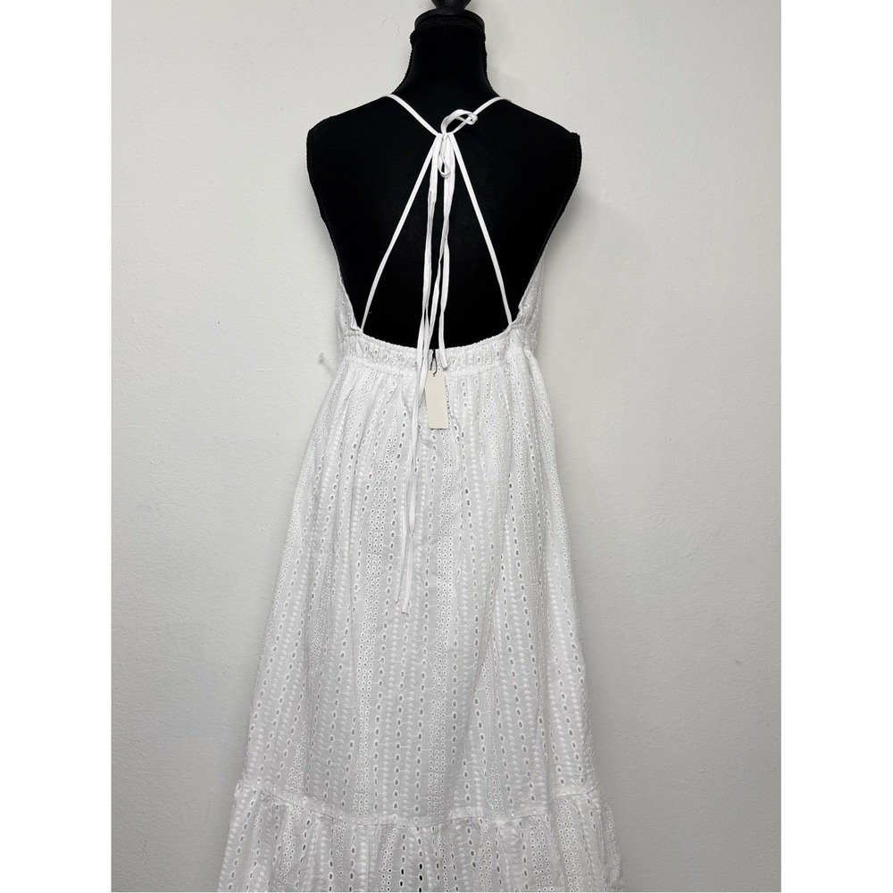 Hunter & Brown Premiun White Eyelet Maxi Dress with V-Neck cottage summer - Picture 3 of 4